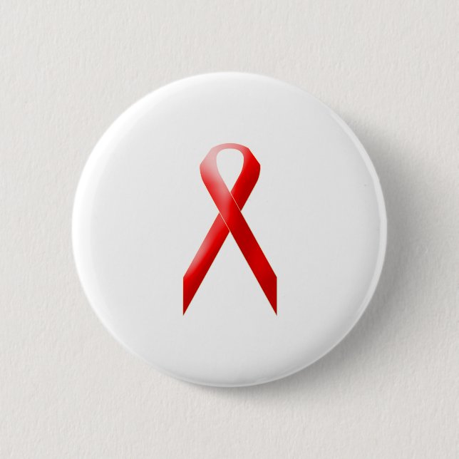 Red Ribbon 6 Cm Round Badge (Front)