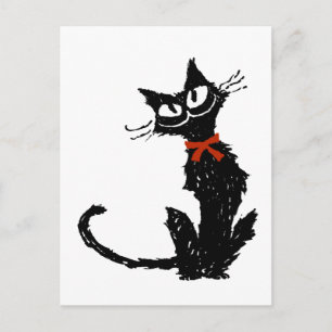 Red ribbon and Black cat Postcard