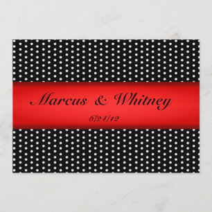 Red Ribbon And White Polka Dots Save The Date Card