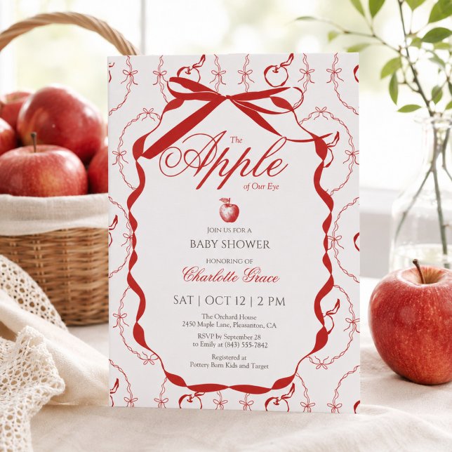 red ribbon apple baby shower invitation (Creator Uploaded)