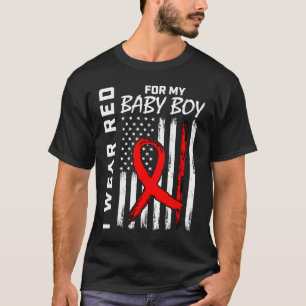 Red Ribbon Baby Boy Son Heart Disease Awareness Fl T-Shirt