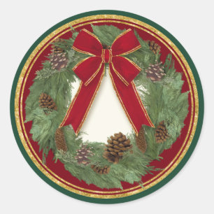 Red Ribbon Bow Christmas Wreath Pine Cone Seals
