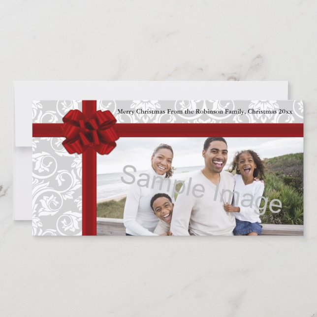 Red Ribbon Bow Holiday Card (Front)