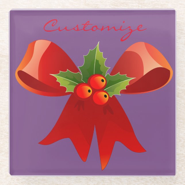 Red Ribbon Bow Holly Thunder_Cove Glass Coaster (Front)
