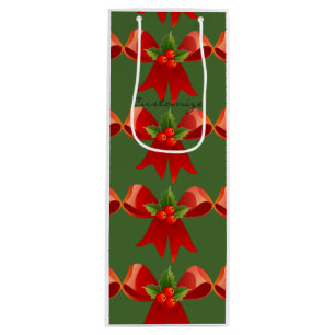 Red Ribbon Bow Holly Thunder_Cove Green Wine Gift Bag