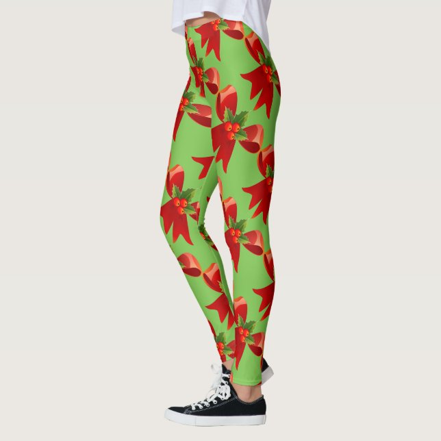 Red Ribbon Bow Holly Thunder_Cove Leggings (Left)