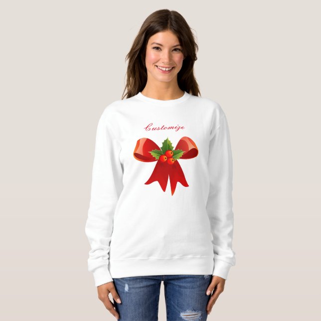 Red Ribbon Bow Holly  Thunder_Cove Sweatshirt (Front Full)