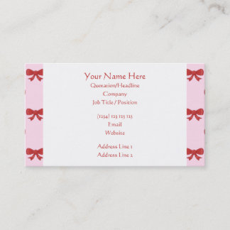 Red Ribbon Bow Pattern on Pink. Business Card
