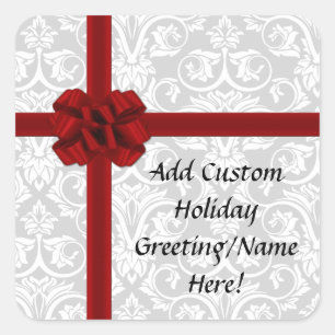 Red Ribbon Bow Square Sticker