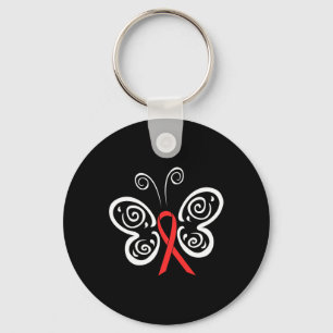 Red Ribbon Butterfly Blood Cancer HIV AIDS Awarene Key Ring