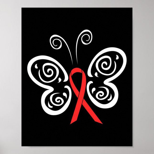 Red Ribbon Butterfly Blood Cancer HIV AIDS Awarene Poster (Front)