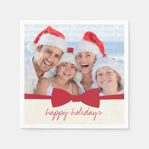 Red Ribbon Christmas Holiday Photo Paper Napkins