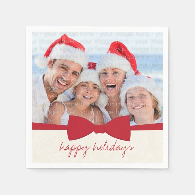 Red Ribbon Christmas Holiday Photo Paper Napkins (Front)