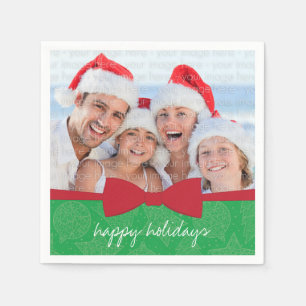 Red Ribbon Christmas Holiday Photo Paper Napkins