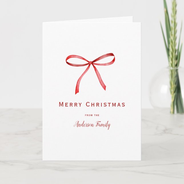 Red Ribbon Custom Christmas Holiday Card (Front)