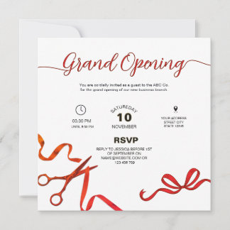 Red ribbon cuttiing Grand opening Invitation