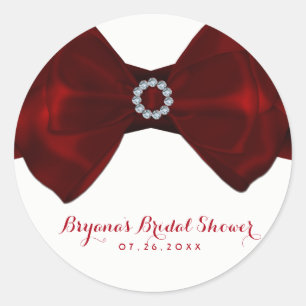 Red Ribbon & Diamonds Bling Elegant Chic Favour Classic Round Sticker