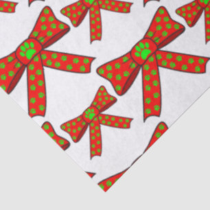 Red Ribbon Dog Paw Prints In Green Christmas Tissue Paper