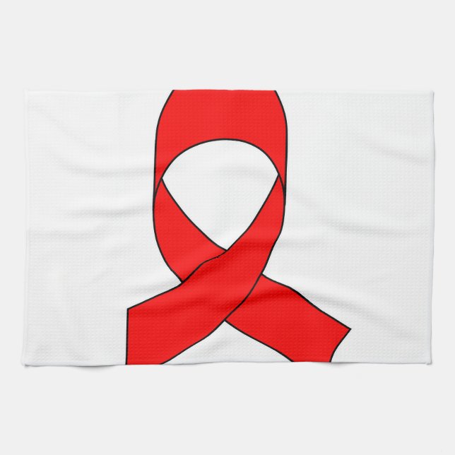 Red Ribbon Drawing Tea Towel (Horizontal)