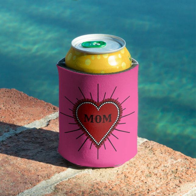 Red Ribbon Edge Heart Mum Tattoo Can Cooler (In Situ Pool)