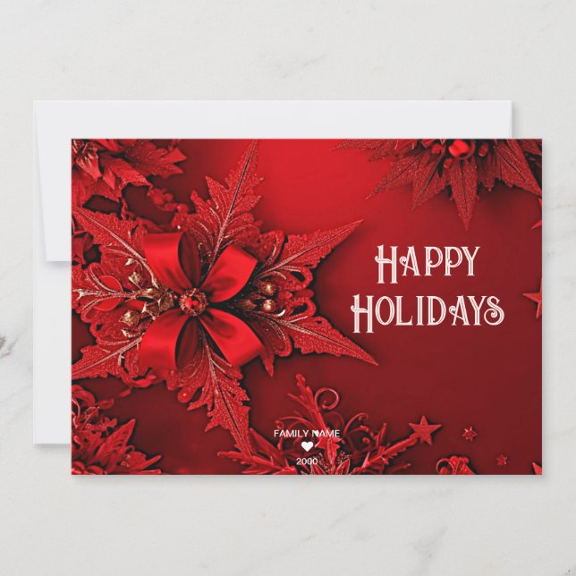 Red Ribbon Floral Holiday Christmas Card (Front)