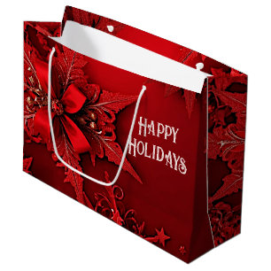 Red Ribbon Floral Holiday Christmas Gift Bag