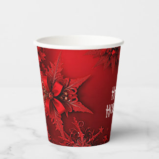 Red Ribbon Floral Holiday Christmas Paper Cups