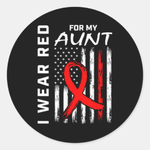 Red Ribbon For My Aunt Heart Disease Awareness Fla Classic Round Sticker