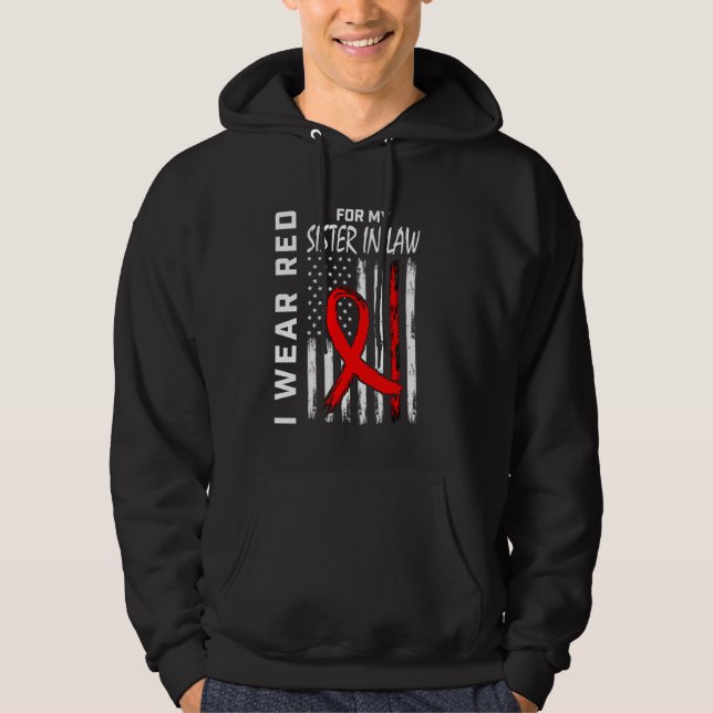 Red Ribbon For My Sister In Law Heart Disease Awar Hoodie (Front)