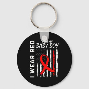 Red Ribbon For My Son Heart Disease Awareness Flag Key Ring