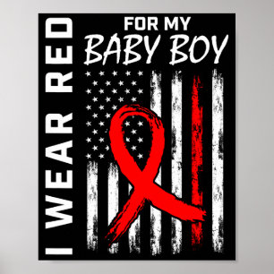 Red Ribbon For My Son Heart Disease Awareness Flag Poster