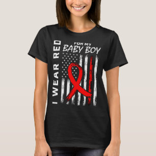 Red Ribbon For My Son Heart Disease Awareness Flag T-Shirt