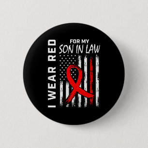 Red Ribbon For My Son In Law Heart Disease Awarene 6 Cm Round Badge