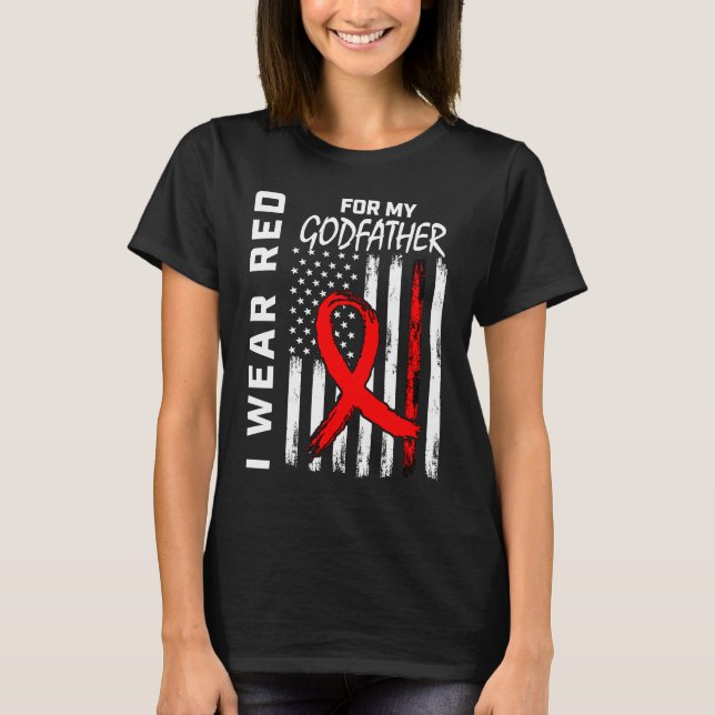 Red Ribbon Godfather Heart Disease Awareness Ameri T-Shirt (Front)