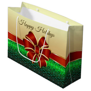 Red Ribbon Gold Holiday Gift Bag