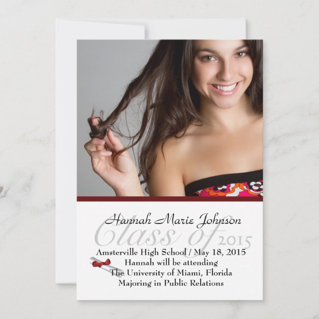 Red Ribbon Graduate Photo Announcement (Front)