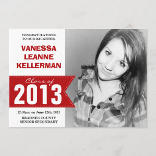 Red Ribbon Graduation with Photo Announcement