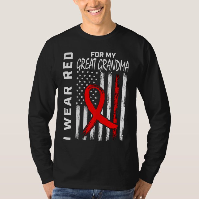 Red Ribbon Great Grandma Heart Disease Awareness U T-Shirt (Front)