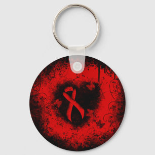 Red Ribbon Grunge Heart Key Ring