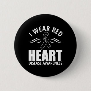 Red Ribbon Heart Disease Awareness Gift 6 Cm Round Badge