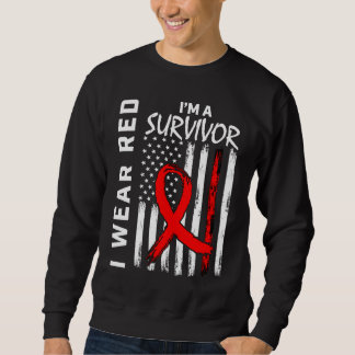 Red Ribbon Heart Disease Survivor American Flag Fa Sweatshirt