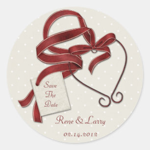 Red Ribbon Heart Save The Date Sticker