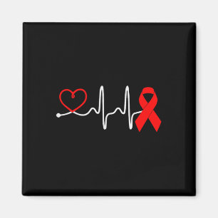 Red Ribbon Heartbeat Design For Heart Disease Awar Magnet