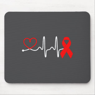 Red Ribbon Heartbeat Design For Heart Disease Awar Mouse Pad