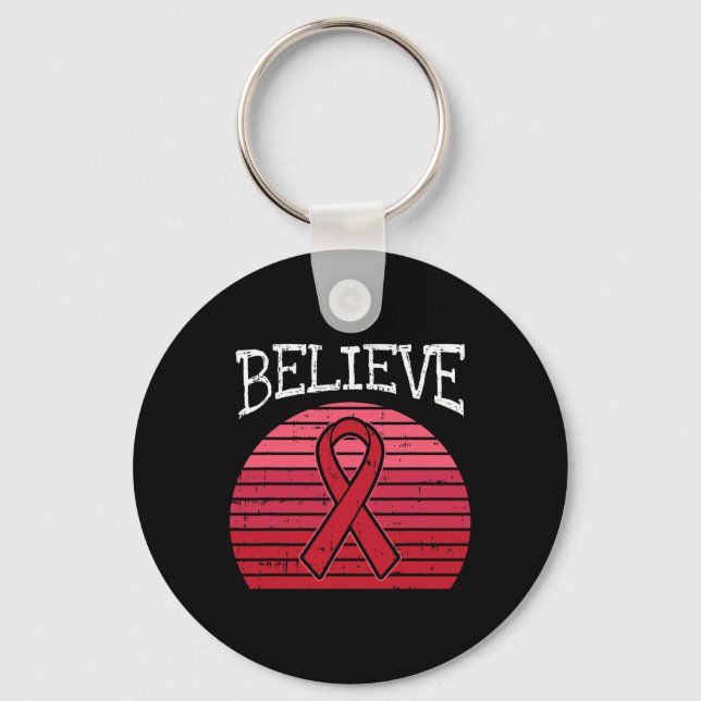Red Ribbon HIV Aids Brain Aneurysm Stroke Awarenes Key Ring (Front)