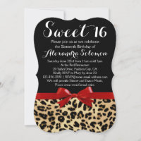 Red Ribbon Leopard Print Bow Sweet 16th Birthday