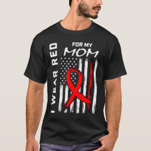 Red Ribbon Mum Heart Disease Awareness American Fl T-Shirt