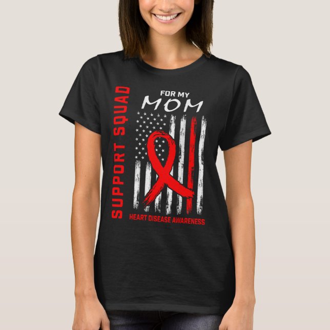 Red Ribbon Mum Heart Disease Awareness Flag Graphi T-Shirt (Front)