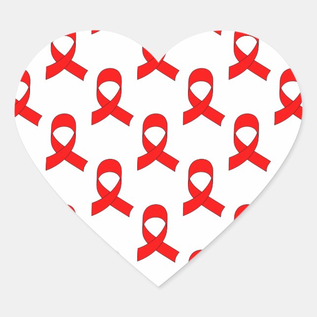 Red Ribbon Pattern Heart Sticker (Front)
