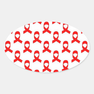 Red Ribbon Pattern Oval Sticker